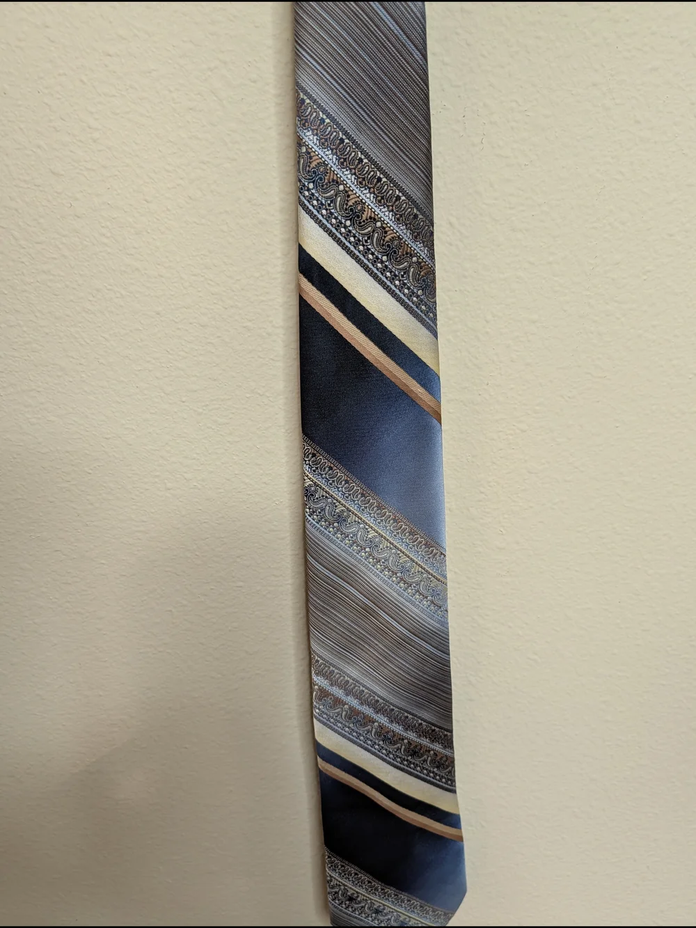 Don Loper Beverly Hills Tie Brown Blue Paisley Stripe Vintage 1970s California‎